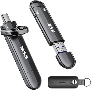SSK 1TB USB Flash Drive SSD External Thumb Drive Dual USBC+A Up to 1000MB/s | TLC NAND Flash USB Drive, Dual Head 10Gbps, SMART & TRIM, 4K60Hz ProRes HDR, OTG, iphone 15/16/17 Pro Compatible, Zinc Alloy