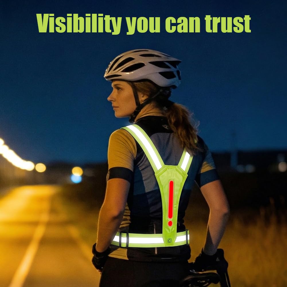 Warnweste Sicherheitsweste, High-Vis reflektierende Warnweste, LEDs Tag und Nacht, 360° Sichtbarkeit mit Fronttasche, Erwachsene & Jugendliche, Einstellbar, für Fahrrad Auto Laufweste Joggen