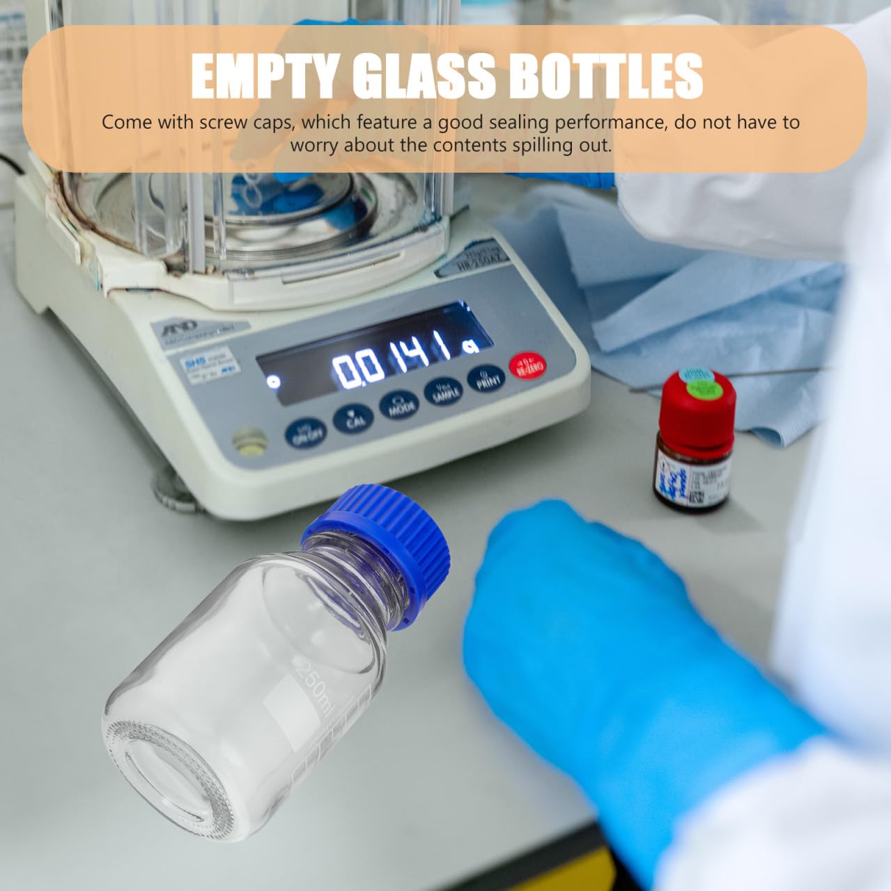 ABOOFAN 4 Pezzi Bottiglia di Reagente Graduata in Vetro da 250ml con Tappo a Vite Blu, Riutilizzabile e Multiuso per Laboratori Chimici e Istituti Scientifici