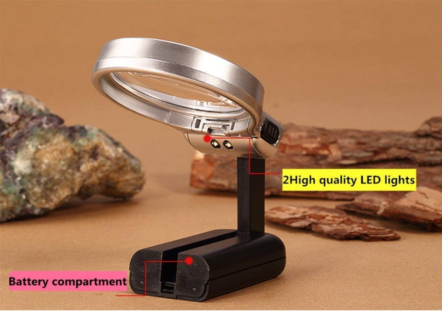 Magnifying Glass Handheld Reading Magnifier Vision Assist 3X, Desktop Dual LED Lights, HD Magnifier Lighting Reading Newspaper, Stationery Office Supplies Magnifying Glas