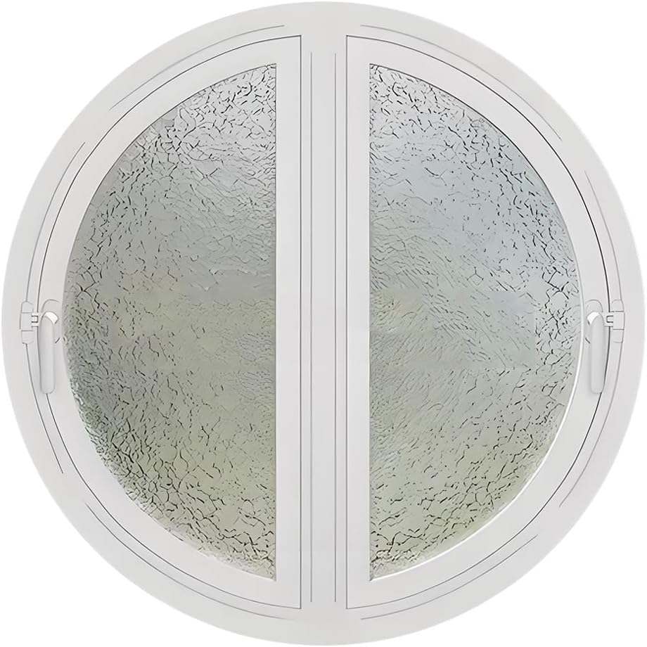 YVYKFZD Aluminum Frame Window Double Hung Windows, Round Ventilation Window with Handle, Rotates 90° Both Sides Casement Window, Flush Mount Glass Window for Bathroom Kitchen(White,100cm/39.3in)