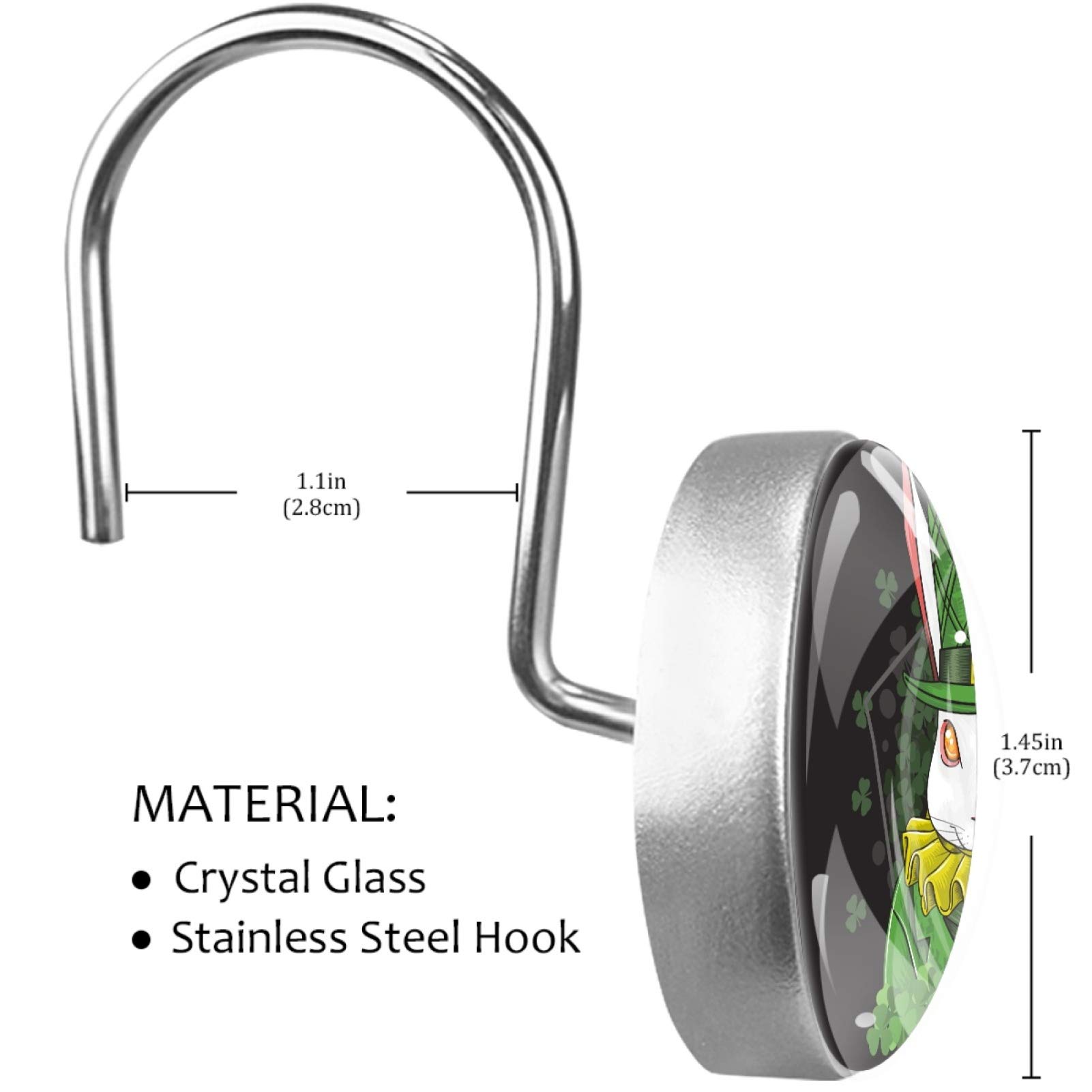 Lot de 12 anneaux de suspension ronds en acier inoxydable pour rideau de douche avec inscription « Happy St Patrick »