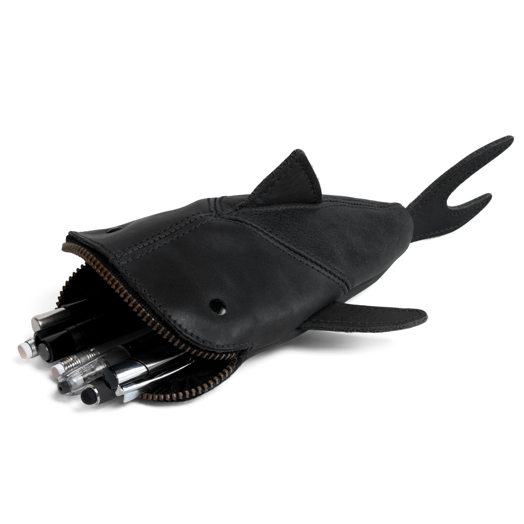 Hide &amp; Drink, Zippered Coin Pouch, Shark Shaped Case, Stuffed Animal, Bank, Change Bag, Pencil Purse, Shark Shaped Cable Holder, Full Grain Leather, Handmade Wallet, Charcoal Black