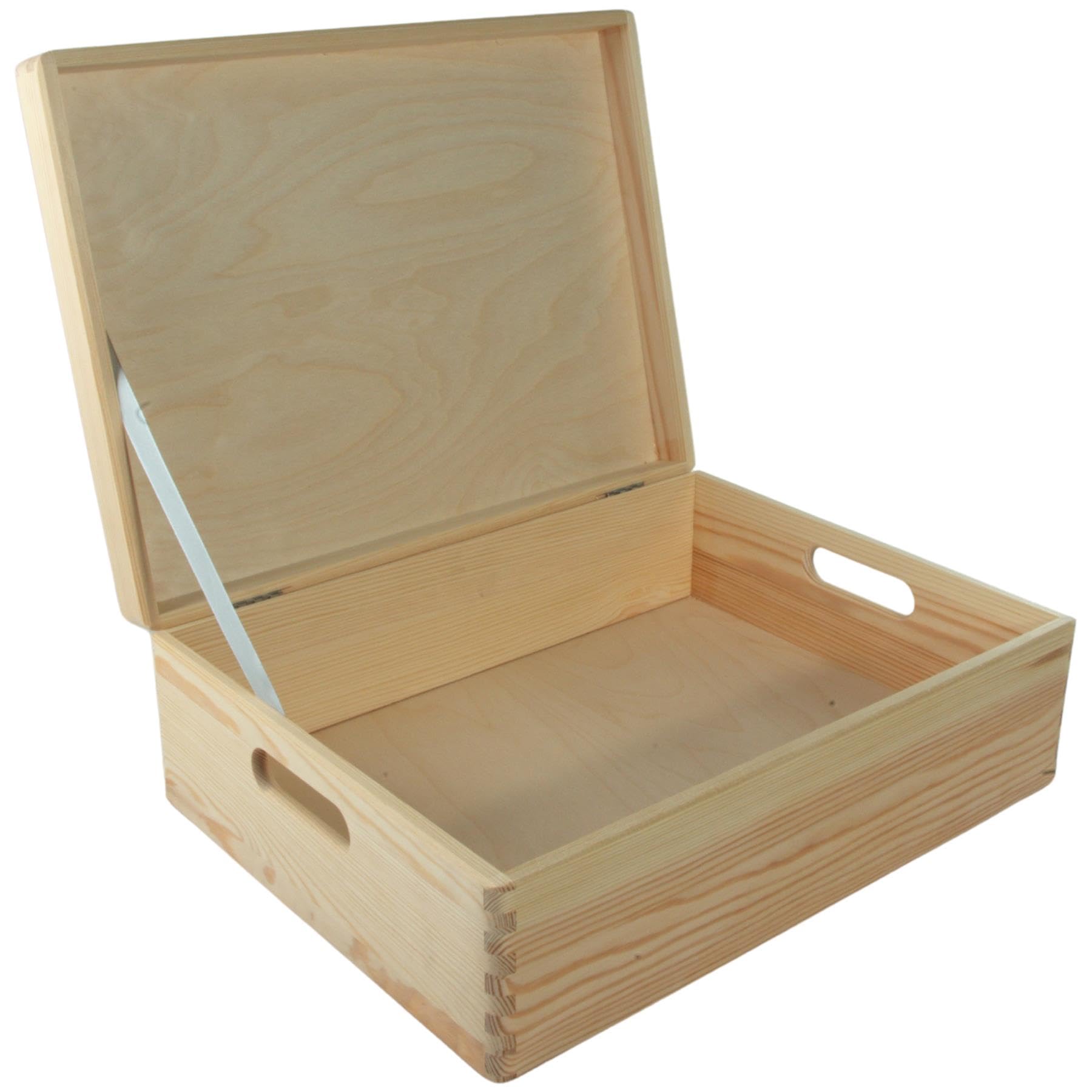 Woodeedoo Natural Large Plain Shallow Wooden Box With Lid & Cut-Out Handles | 40 X 30 X 13 Cm | Keepsake Trinket Valuables Toy Storage Container | Unfinished Decorative Wood