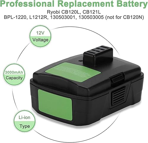 Miniatura 3 de Batería de 12 V 3.0 Ah compatible con RYOBI CB120L CB121L BPL-1220 130503001 130503005 (no para CB120N) para batería RYOBI de 12 V