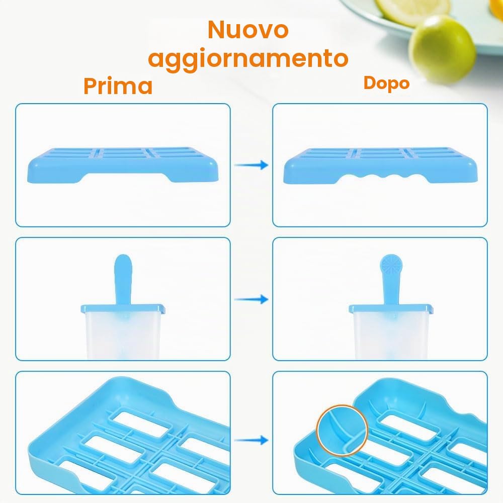 Stampi per Ghiaccioli 9 Cavità, Senza Bisfenolo A, Grado Alimentare, Set Stampini Gelato DIY con Spazzola e Imbuto