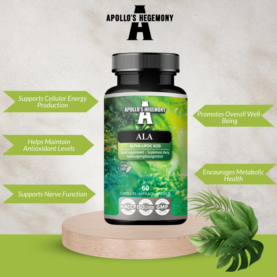 ALA (Alpha Lipoic Acid) 600 mg - 60 gélules végétaliennes - Optimise la gestion du glucose - Soutient la santé mitochondriale - Approvisionnement de deux mois - par Apollo's Hegemony