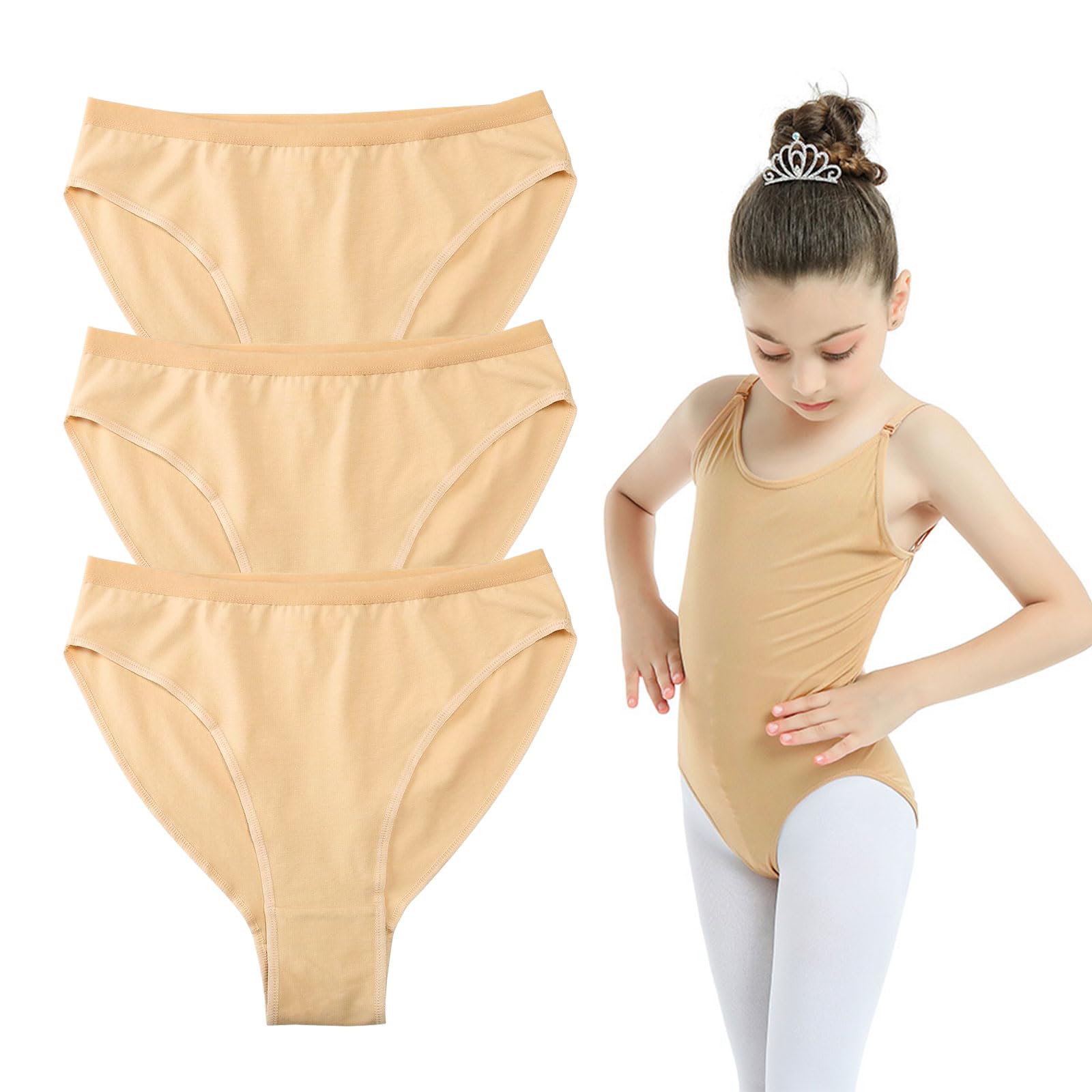 UILYNIU 3 stuks dansondergoed voor meisjes - slipje met hoge snit en middelhoge taille, ballet & gymnastiek, dansonderbroek voor meisjes van 10-12 jaar (naakt