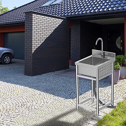 Kenpiko Utility Sink,Stainless Steel Sink,Outdoor Sink,Camping Sink,Laundry Room,Backyard, Garages,Free Standing Sink For Indoor Outdoor, With Storage Shelves&Drainer Unit Faucet Combo With Strainer #TOP6