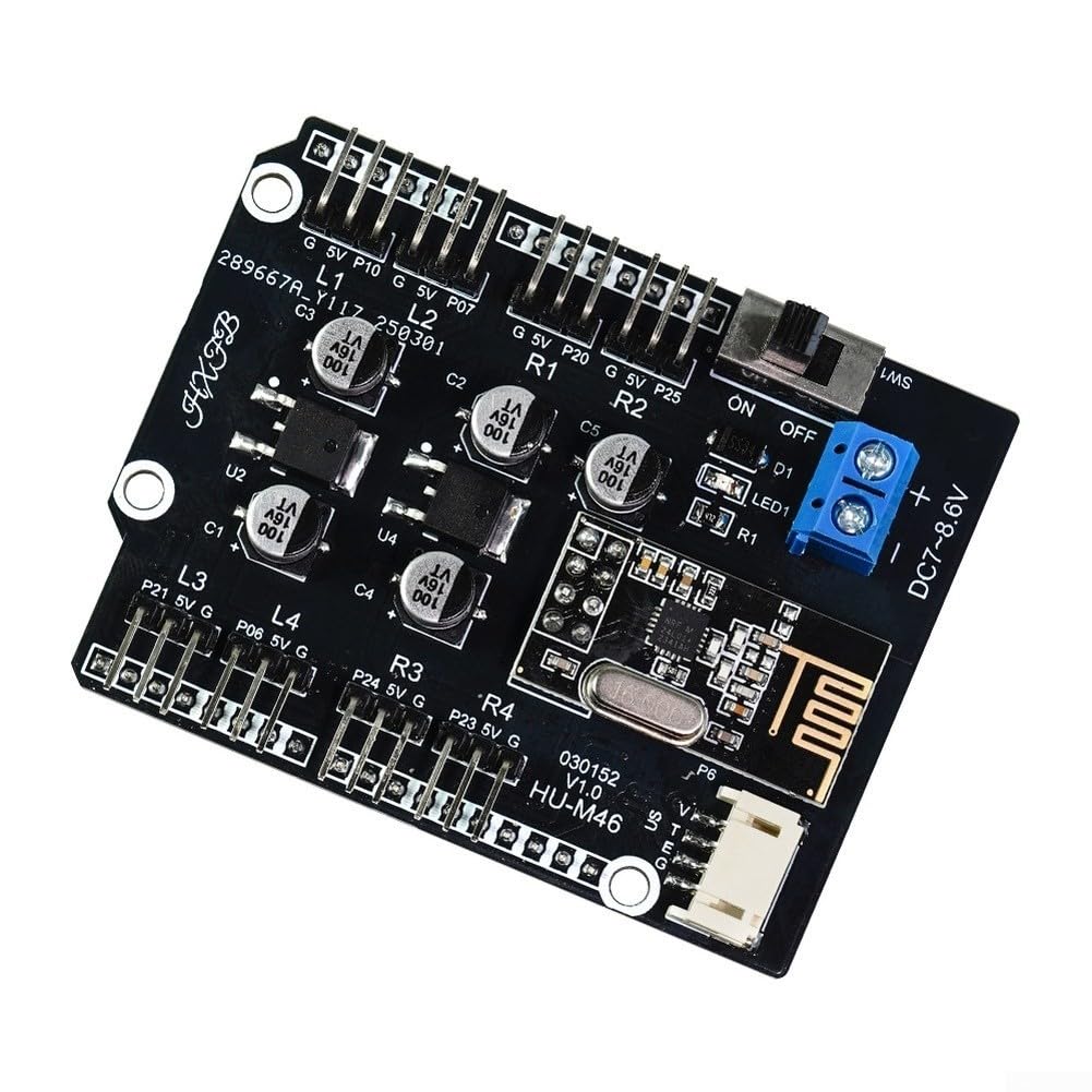 Scudo driver motore passo-passo a 8 canali per progetti di robotica Arduino con telecomando 2,4 G e supporto sensore di prevenzione degli ostacoli, compatto 68 x 53 mm (B)