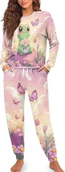 Upetstory Pajamas Set Women Long Sleeve Sleepwear Soft Loungewear Pjs Set