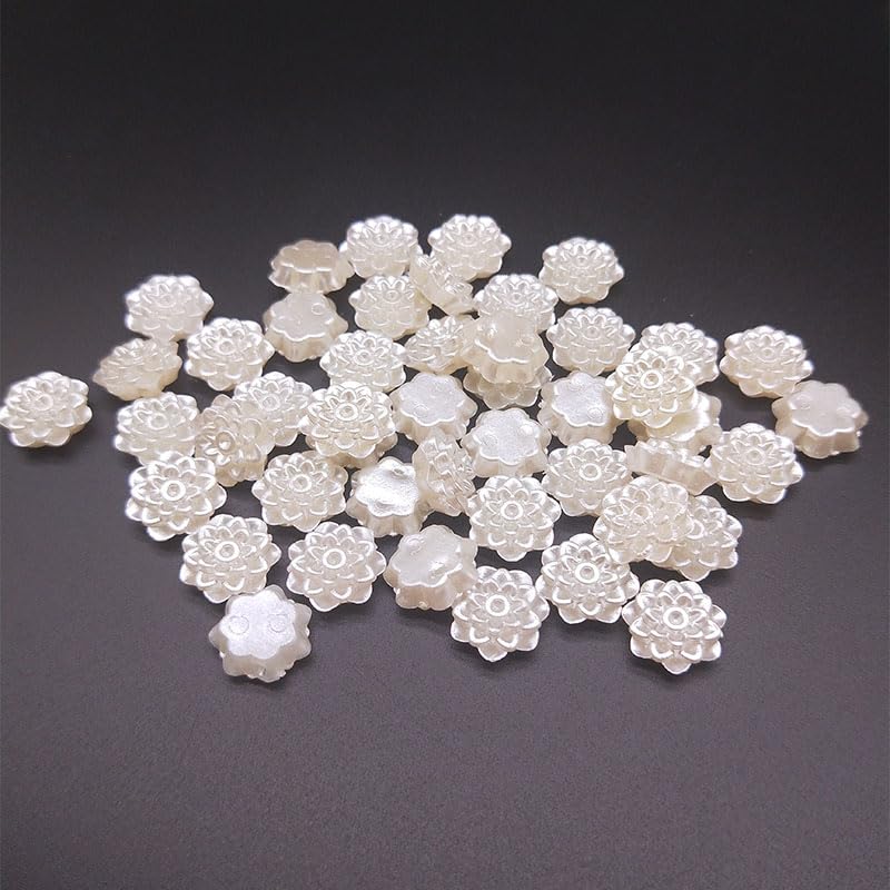50pcs Mix Color White Beige Flower Beads Straight Hole Flat Back Simulated Half Pearl Bead DIY Craft Jewelry Making Accessories - (Color: Style 3)