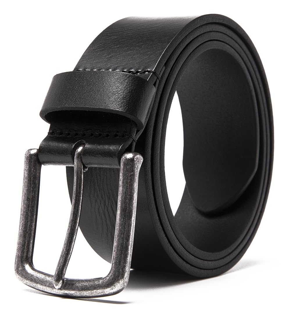 Fabio Valenti Men’s Casual Genuine Leather Jeans Belts 1 1/2" Wide Work Belt for Men (2098 Black, 44/46)