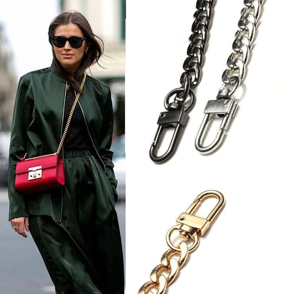 POFET 120 cm metalen kettingriemen, tas vervangende riemen met stevige gespen voor handtas portemonnee crossbody schoudertas (goud, zilver en zwart /set