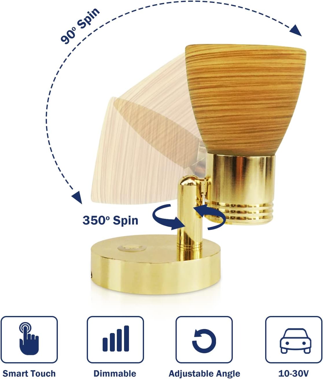 THALASSA RV 12 Volt Reading Lights, Frosted Glass with Wood Pattern polishing Finish Interior Lights, Aluminum with Gold Finish : Automotive