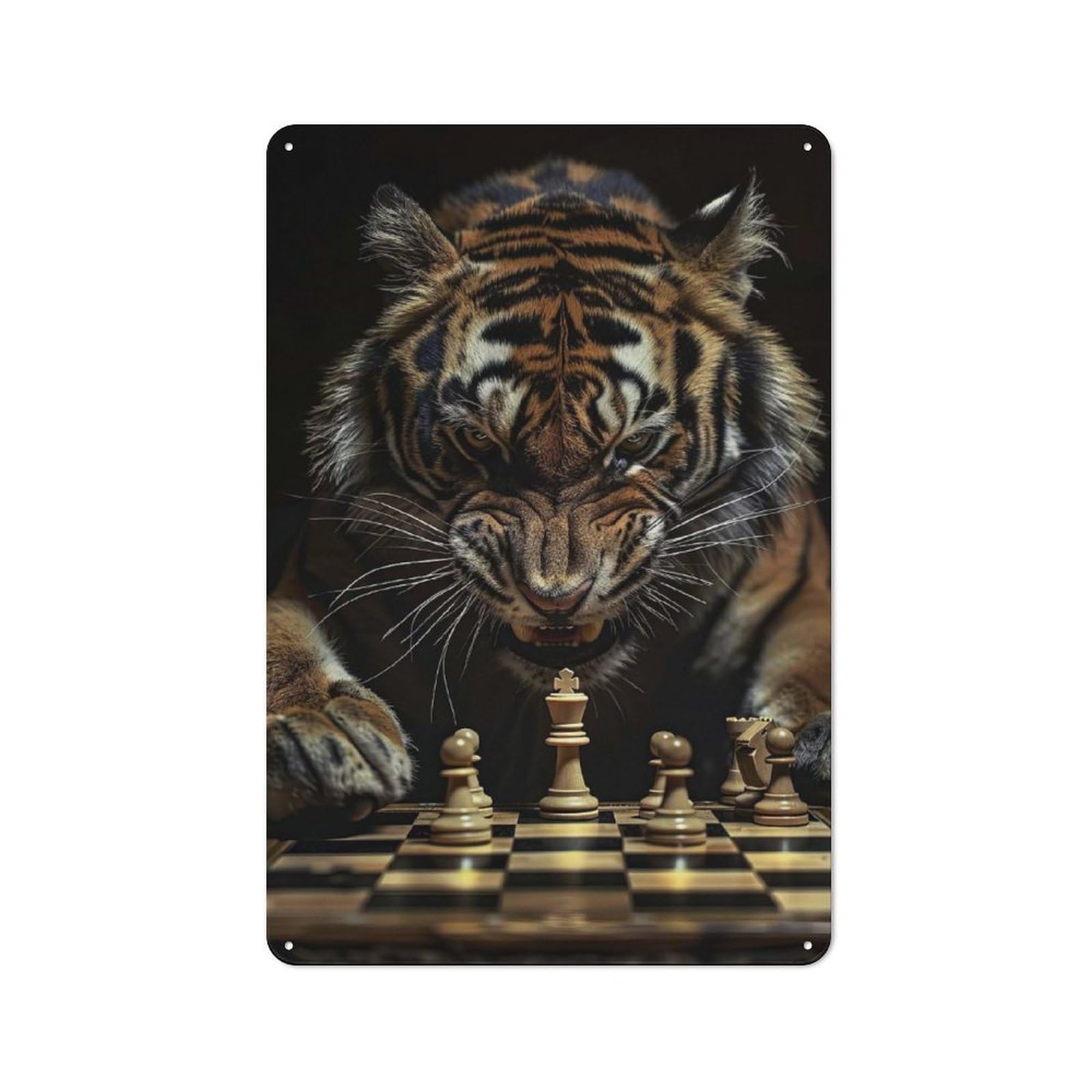 Metal Wall Sign 30x20cm Featuring Tiger Chess for Café Or Restaurant, for An Autumn Wall Display in Café And Restaurant