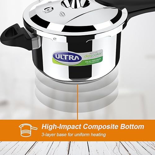 Miniatura 6 de Ultra 3 litros Duracook Dietcooker Olla a presión de acero inoxidable con tapa exterior con removedor de almidón