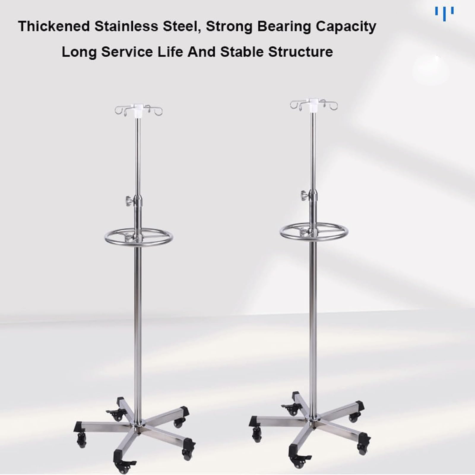 EYPKPL Supporto for flebo in Acciaio Inossidabile, Asta Porta flebo con Ruote, 4 Ganci, 5 Gambe, Porta Sacca flebo con 5 Ruote di bloccaggio for ospedali e cliniche domestiche