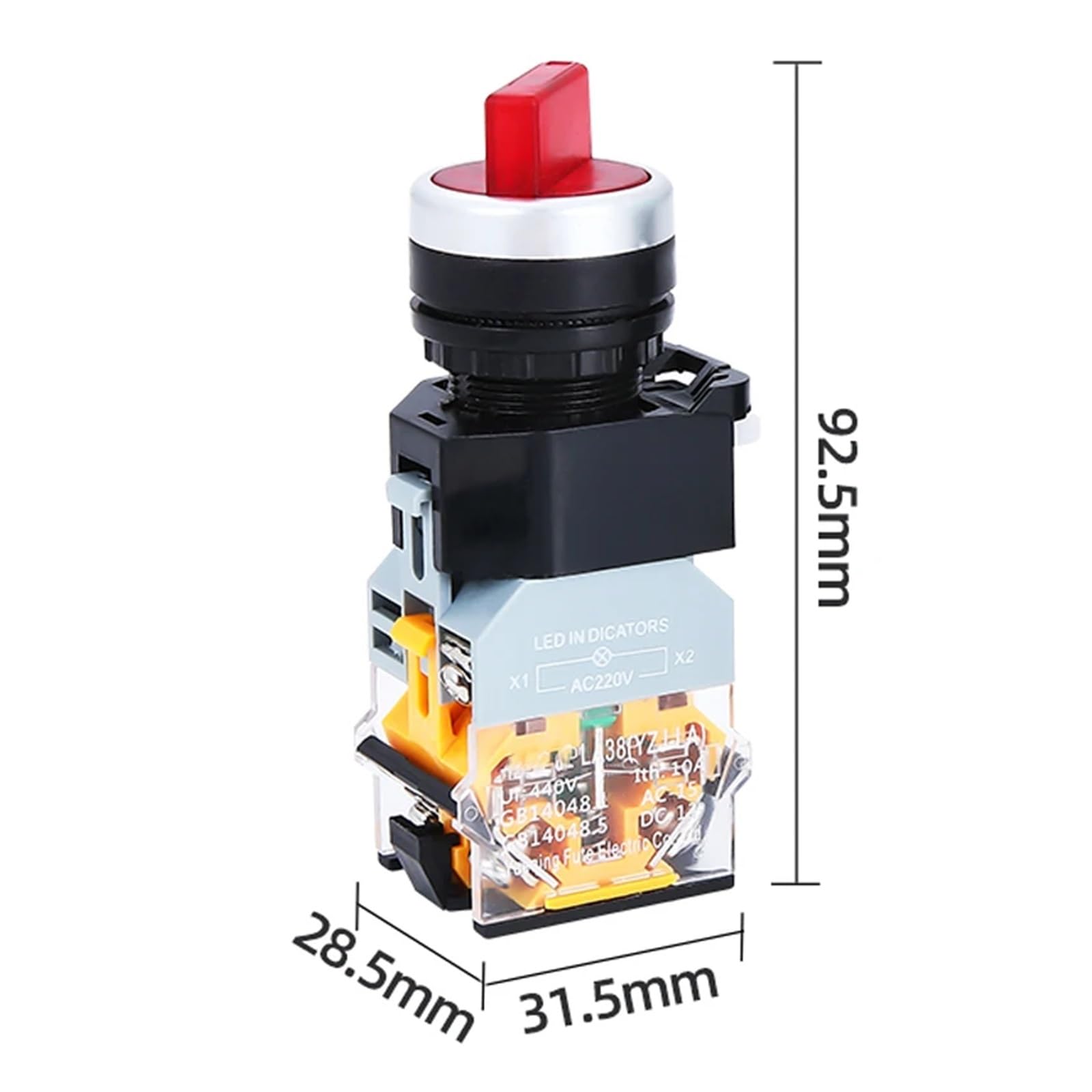 LA38-11XD/2 Dreh-Drucktaster Mit LED 22mm – 2/3 Positionen, Rastend, Gelb, 380V (1NO+1NC)