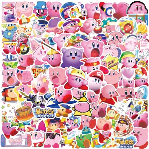100PCS Cartoon Kirby Stickers for Kids Vinyl Waterproof Decal for Water Bottle Laptop Toy Sticker for DIY Decorate Bumper Phone Hard Hat Kids Teens Gifts (Kirb)