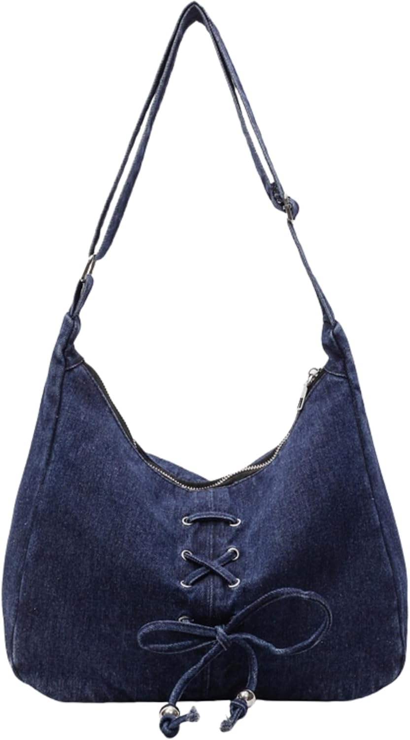 Women's Denim Hobo Bag Crossbody Purse with Zipper, Casual Denim Shoulder Tote Bag for Women, Y2k Jean Purse Fashion Handbag