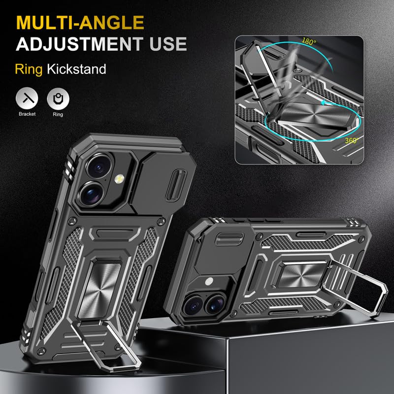 Image of Slide Camera Cover with Ring Holder Mobile Phone Back Cover for iPhone 17 - Black