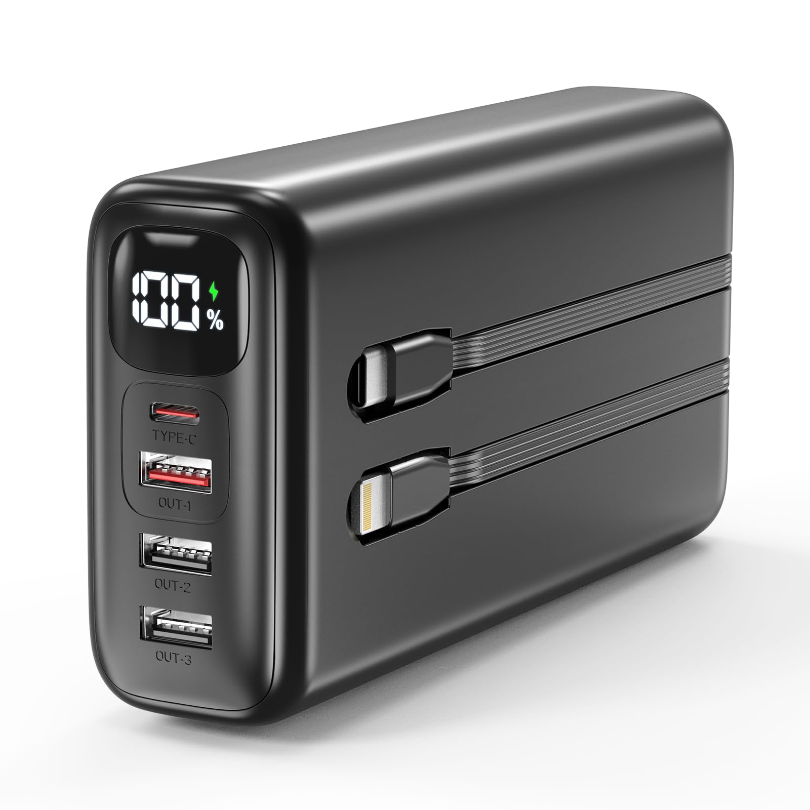 Eliegntist 51000mAh Portable Charger Fast Charging Power Bank | 5 Output 2 Input, Built-in USB-C & Lightning Cables, LED Digital Display, Over Charging Protection...