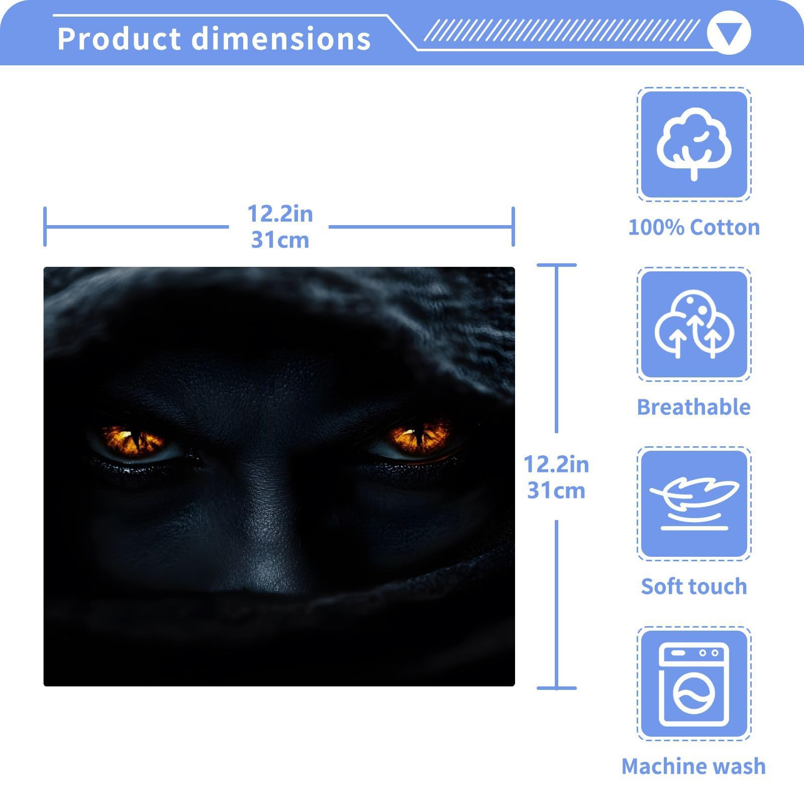 YANENDIE Devil Eyes Black Washcloths Towels, Highly Absorbent and Soft Cotton Face Cloths, 2 Pack Quick Dry Wash Cloths - 12 X 12 Inches