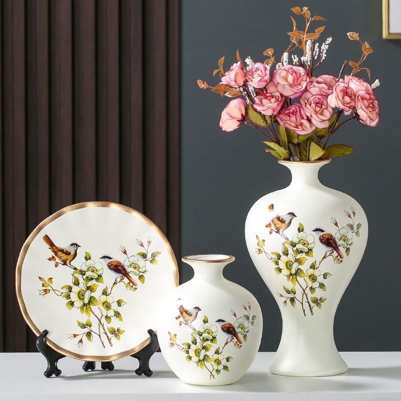 Vases décoratifs en céramique au design floral et animal délicat pour une décoration haut de gamme