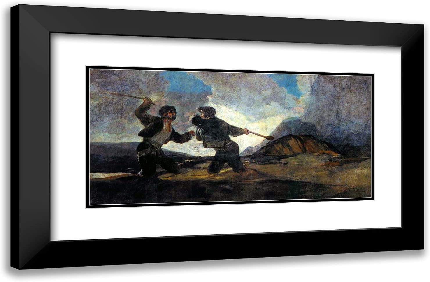 ArtDirect Goya, Francisco 24x16 Black Modern Framed Art Print with Double Matting Titled: Fight with Cudgels