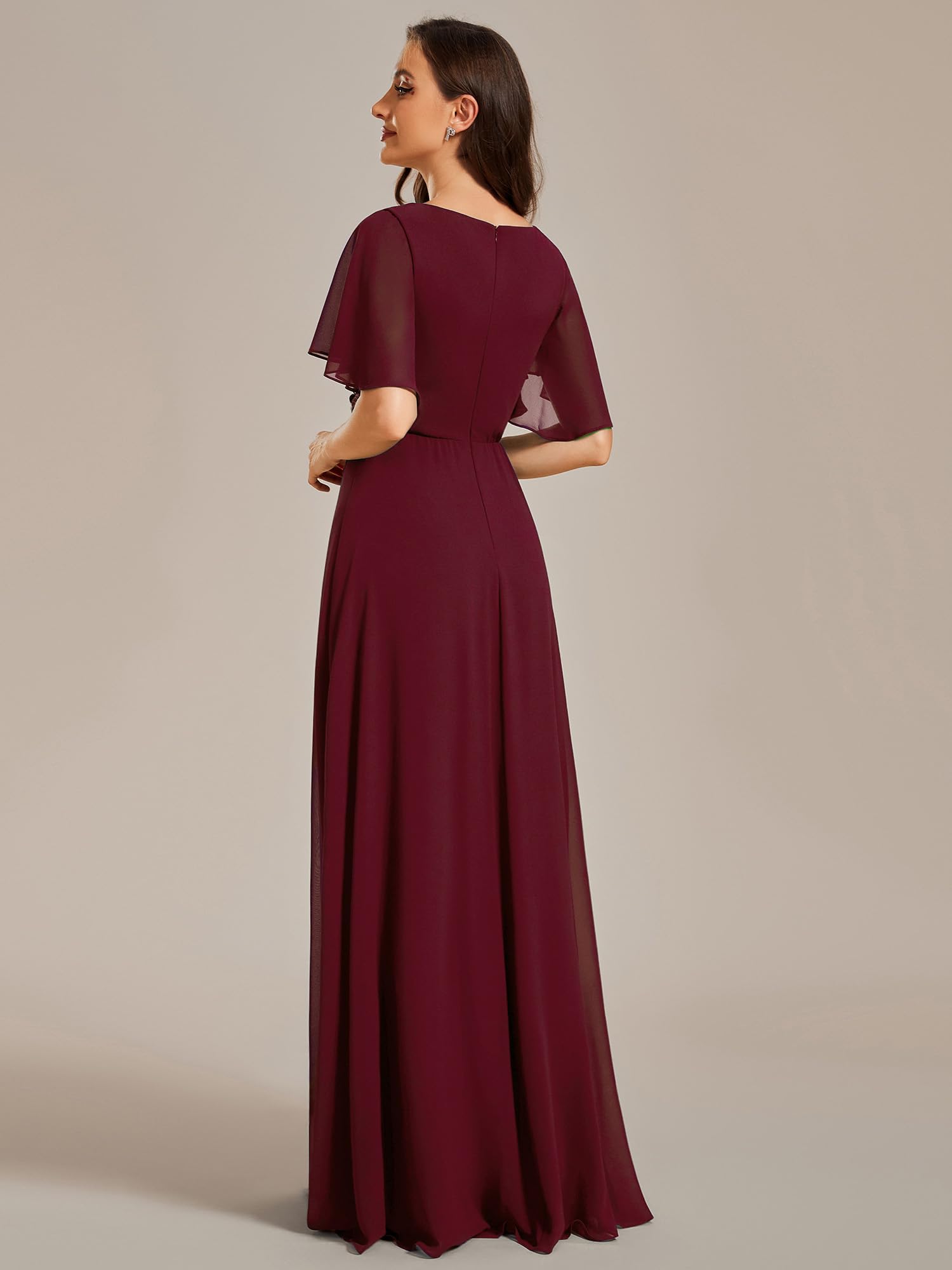 Ever-Pretty Abendkleid Elegant für Hochzeit Damen Lang Rundhalsausschnitt Abendkleider Langarm Brautjungfernkleider