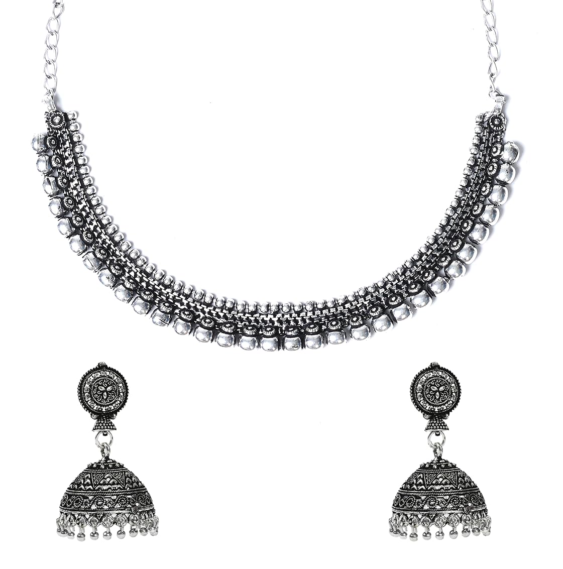Paradise Jewels Oxidised Jewellery Silver sleek Choker Set with Earrings for Women & Girls Choker Necklace Set(GSN0123) (B0BPPPHTTH) Amazon Price History, Amazon Price Tracker