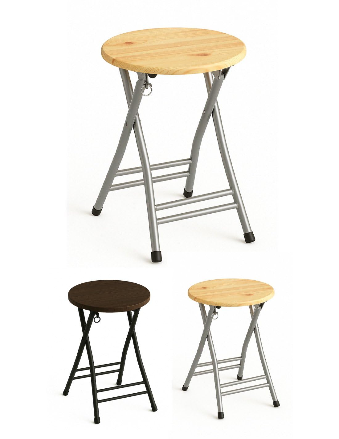 Jardin202 - Taburete Plegable Metálico 30x45cm con Reposapiés y Anilla de Seguridad | Ideal para cocinas, terrazas, Eventos y oficinas | Unidad (Plata/Haya)