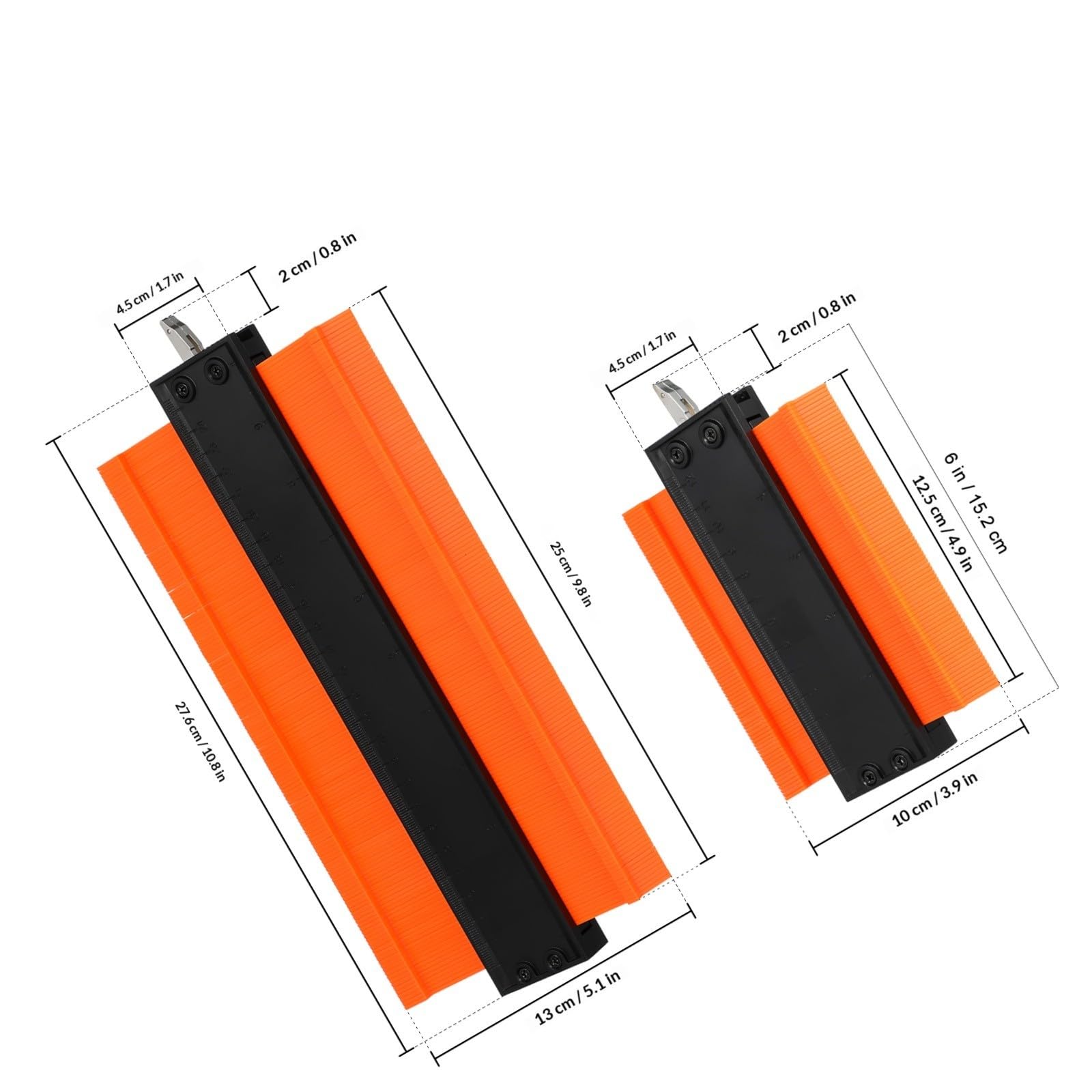 Healvian 2 Piezas Calibre de Contorno para Esquinas Herramienta de Medición de Perfil de Borde Metal y Abs Diseño Delgado Portátil para Carpintería y Construcción