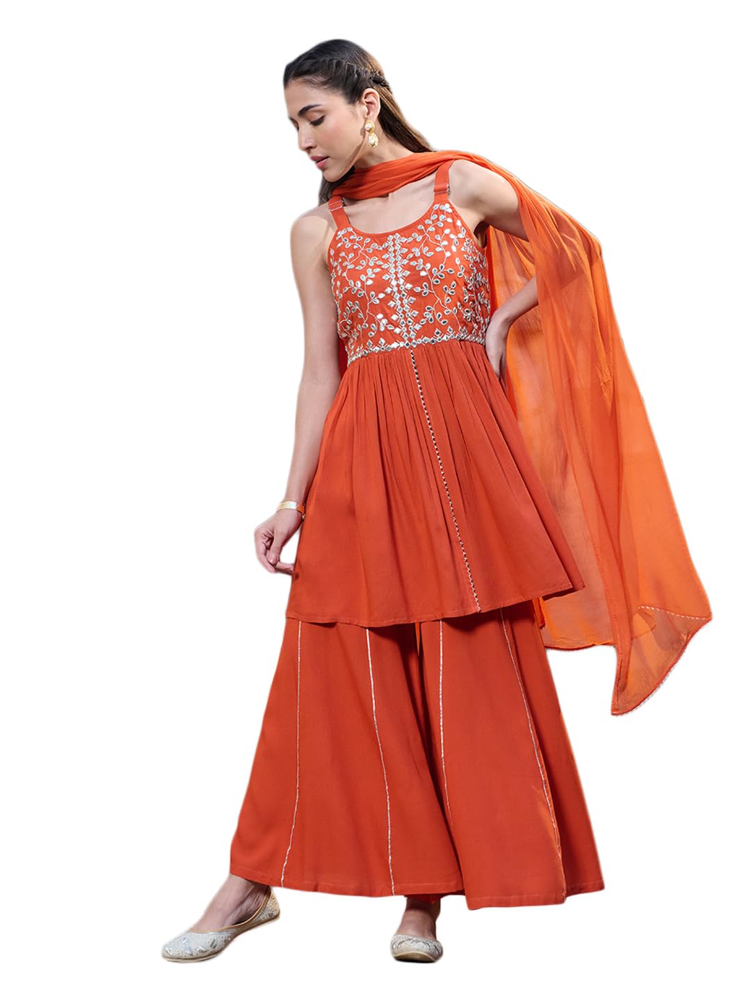 stylum Women Rayon Solid & Embrpodered Short Kurta Sharara With Dupatta Set-picture-26