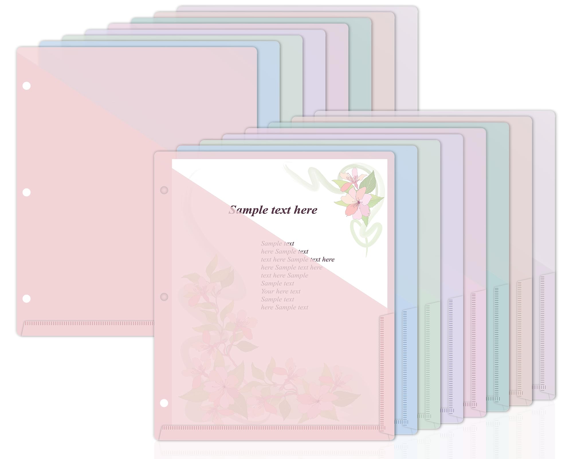 48 Pack Binder Pockets for 3 Ring Clear Pocket Divider Folders for 3 Hole Binders Sleeves Plastic Slash File Jacket for Office School Classroom Business Home Organizer, 9.25" x 11.22" (Pastel)