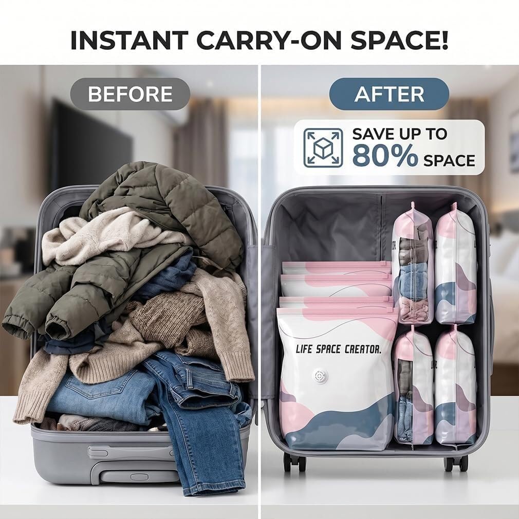 4er-Pack Vakuum-Aufbewahrungsbeutel ohne Pumpe – Schaffen Sie mehr Platz im Leben, große Aufbewahrungslösung, schützt Kleidung vor Feuchtigkeit und Staub, ideal für Bettwäsche, Saisonartikel