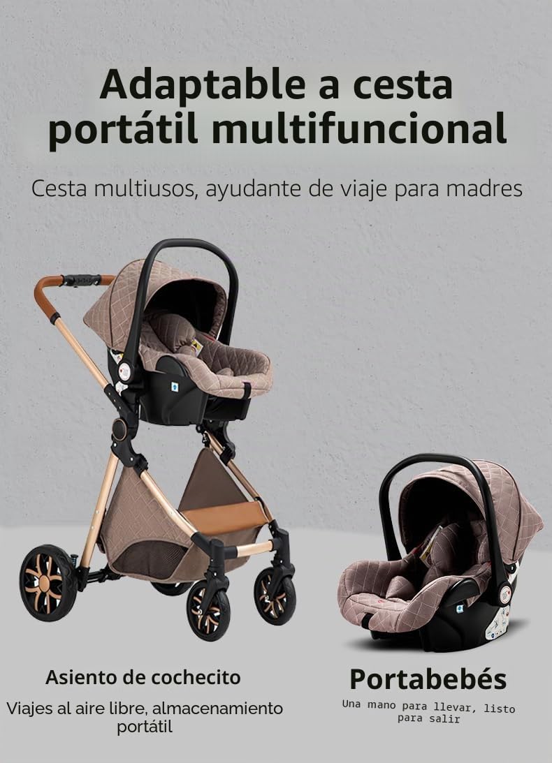YAZOCO Cochecito De Bebé 3 En 1 Cochecito De Bebé Combinado Compacto Todoterreno Lujoso Paisaje Alto Cuatro Veces 0-36 Kg (Crema)