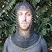 Armory Replicas Medieval Chainmail Coif Armor, Blackened Mild Steel with Brass Edges, 18.75 Inches