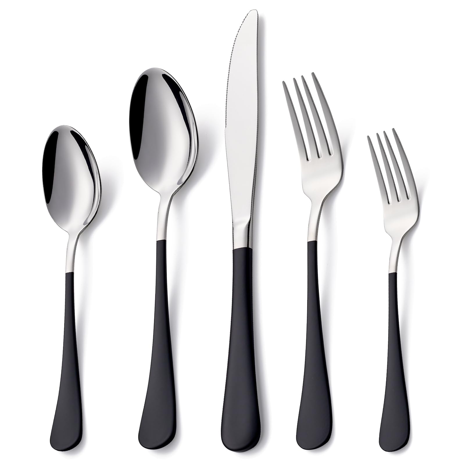 Lekoton 20 Piece Black 18/0 Flatware Utensil Set for 4