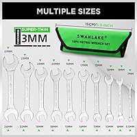 Vista 2 de Swanlake 19Pcs Juego de llaves de extremo abierto súper delgadas con bolsa rodante, acero al carbono SAE y métrica, 1/4" a 1-1/16" y 5.5mm a 27mm