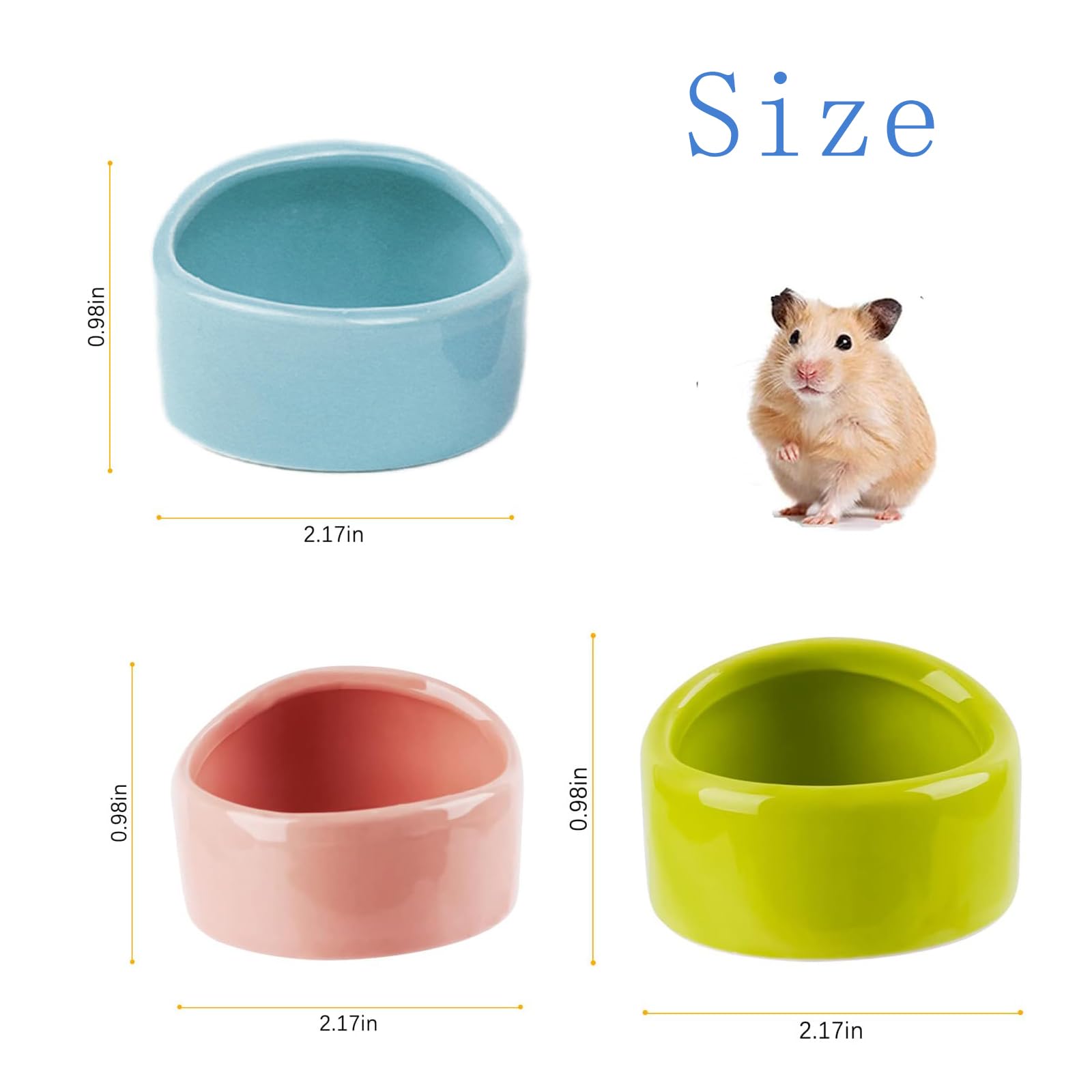 Lot de 3 Bols en Céramique pour Hamster - Gamelles Anti-morsure pour Animaux de Compagnie (Rose, Bleu, Vert)