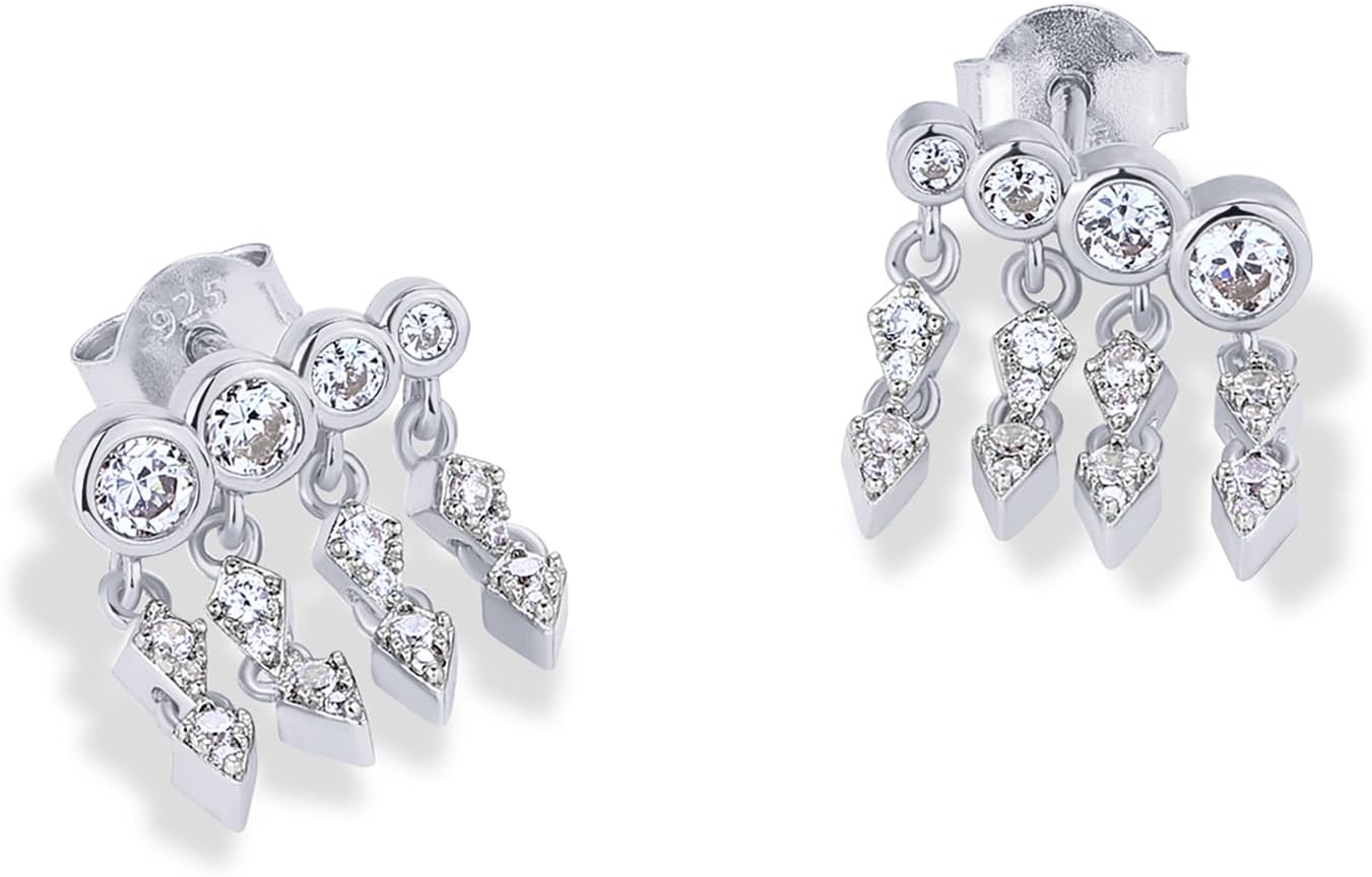 PAVOI 14K Gold Plated 925 Sterling Silver Posts Drop Dangle Cubic Zirconia Stud Earrings for Women | Gold Statement Gradient Crawler Studs Earring - Image 3