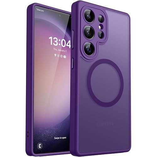 CANSHN Designed for Samsung Galaxy S23 Ultra Case [Full Camera Protection] [Compatible with MagSafe] Translucent Matte Shockproof Protective Phone Cover 6.8 Inch - Deep Purple