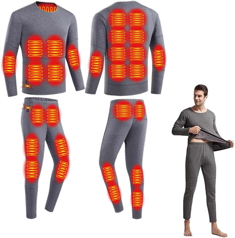 Men Thermal Underwear Set USB Electric Heating Heated Trousers and Top, Washable Winter Thermal Clothes 28 Heating Zones