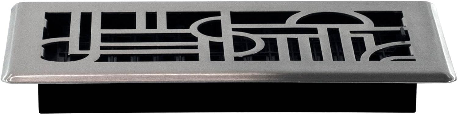 Decor Grates (4-Pack) Art Deco Floor Register, 4x10 Inches, Brushed Nickel (ADH410-NKL)