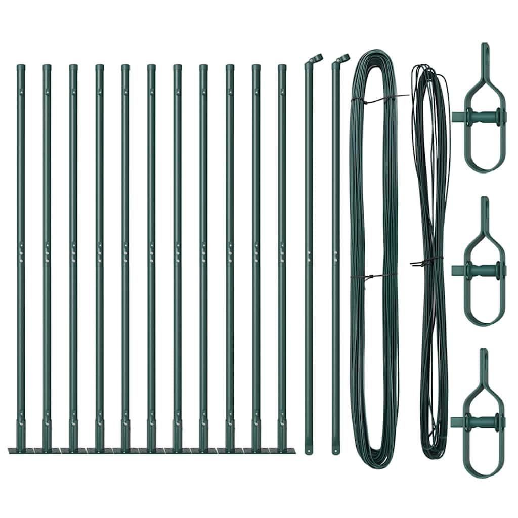 Poste de cercado con base de hormigón, 13 piezas, color verde, acero barnizado