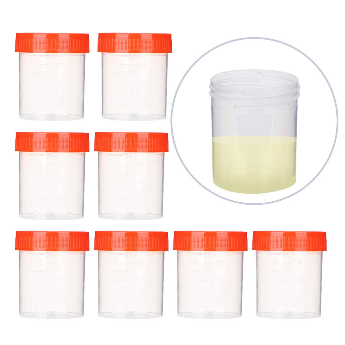 50 Stücke Sterile Probenbecher mit Deckel Urinbecher Urinprobenbecher Aufschraubdeckelbehälter Transparente Einweg Plastik Messbecher 40ml(Zufällige Farbe)