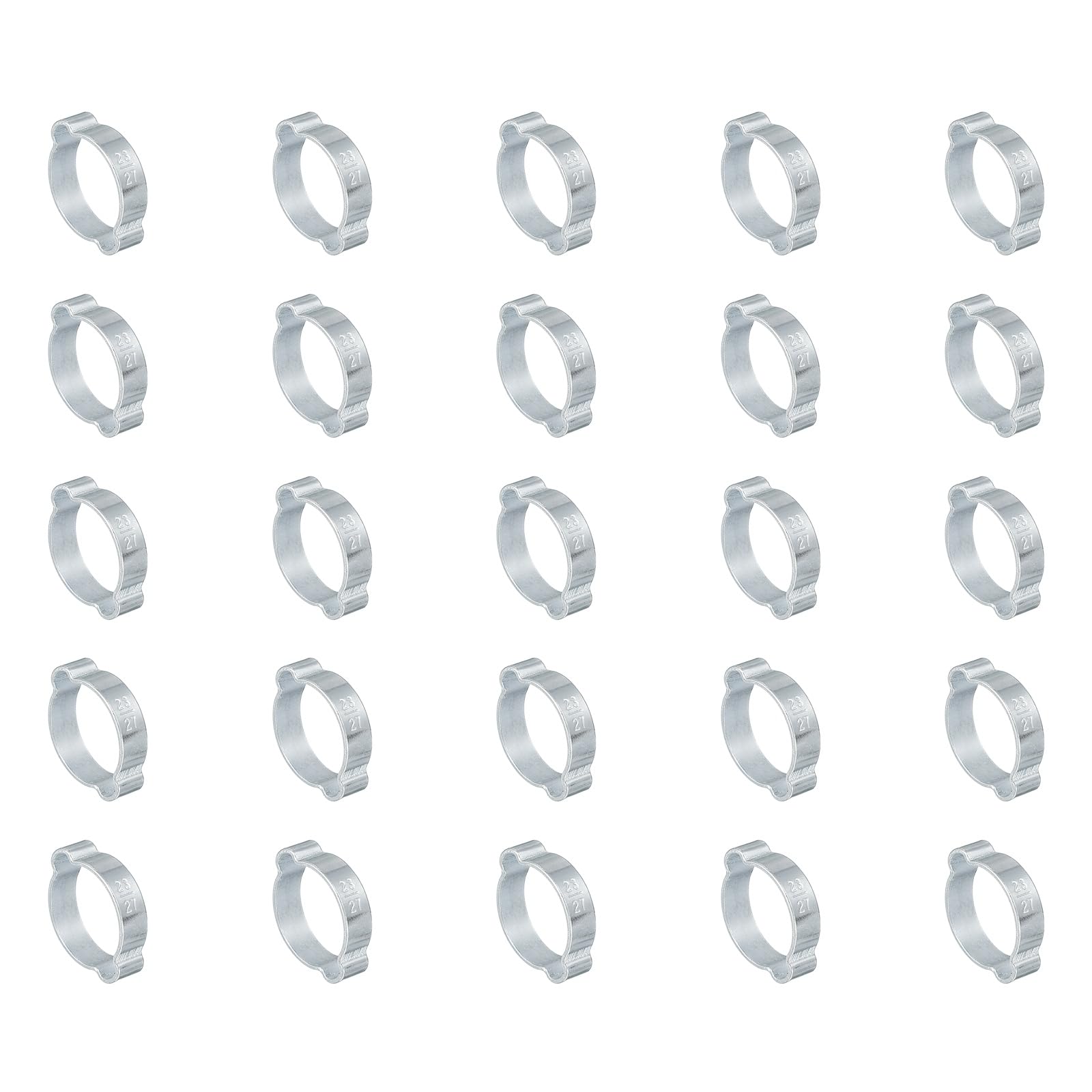 PATIKIL 25 Pack 23-27mm Double Ear Hose Clamp, Galvanized Steel O Clip Crimp Rings for Fuel Petrol Pipe Tube Fitting Connections, Silver Tone