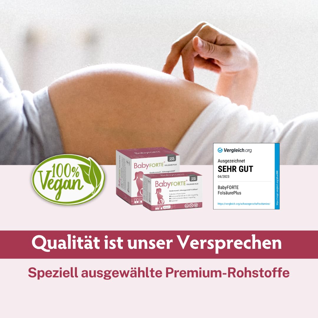 BabyFORTE Folsäure Plus OHNE JOD | Schwangerschaftsvitamine | vegan | 180 Kapseln | jodfreie Kinderwunsch Vitamine | alle B-Vitamine